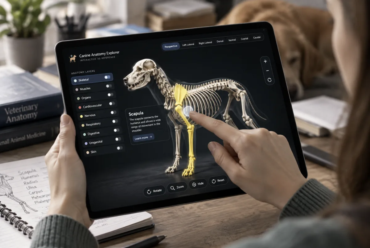 Student exploring anatomy on a tablet